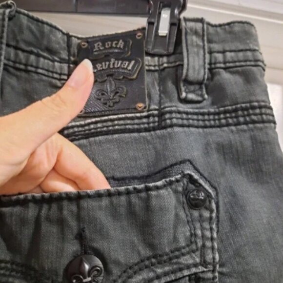 Rock Revival Jeans Mens‎ 42x33 Washed Black Dan Alt Straight Distressed - Picture 5 of 14